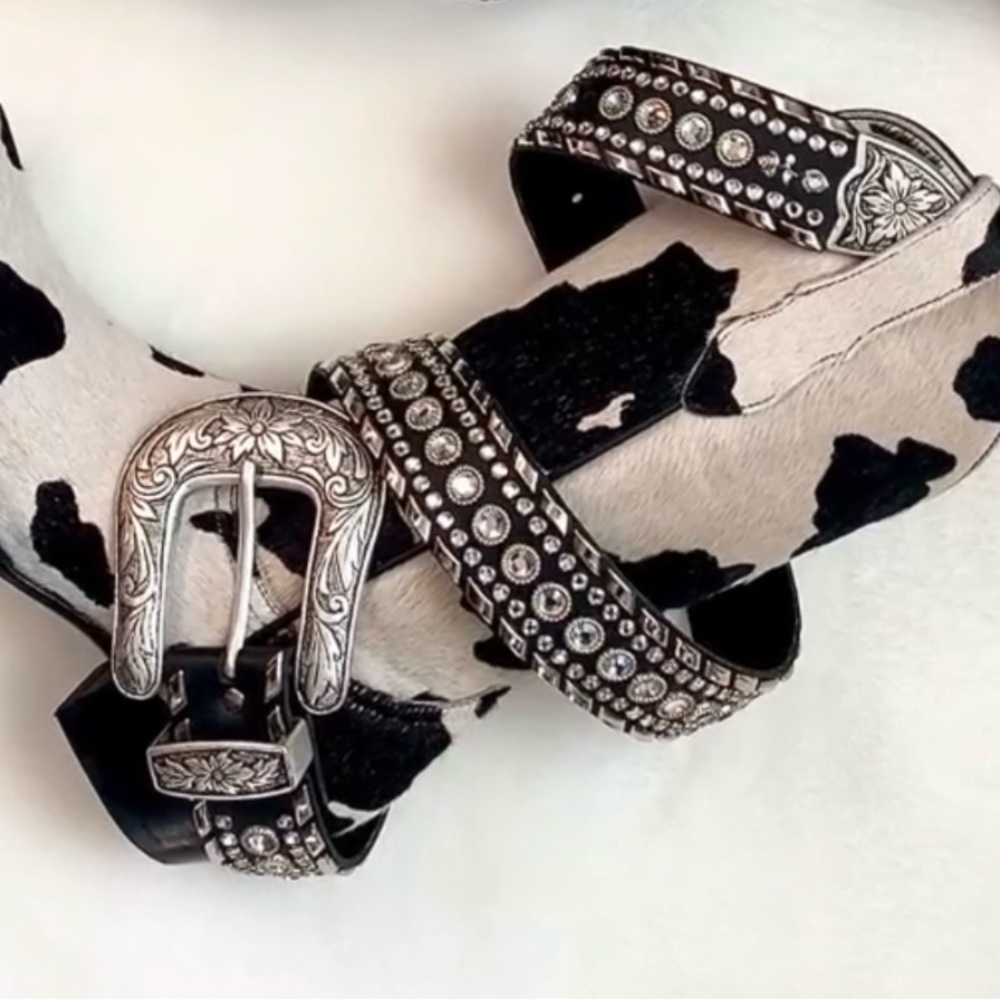 KIPPYS Cowboy Swarovski Crystal Bling Silver Black Leather Cowgirl Western Belt